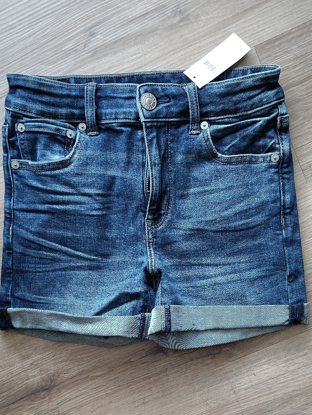 Classic Dark Wash Denim Roll-Cuff Shorts